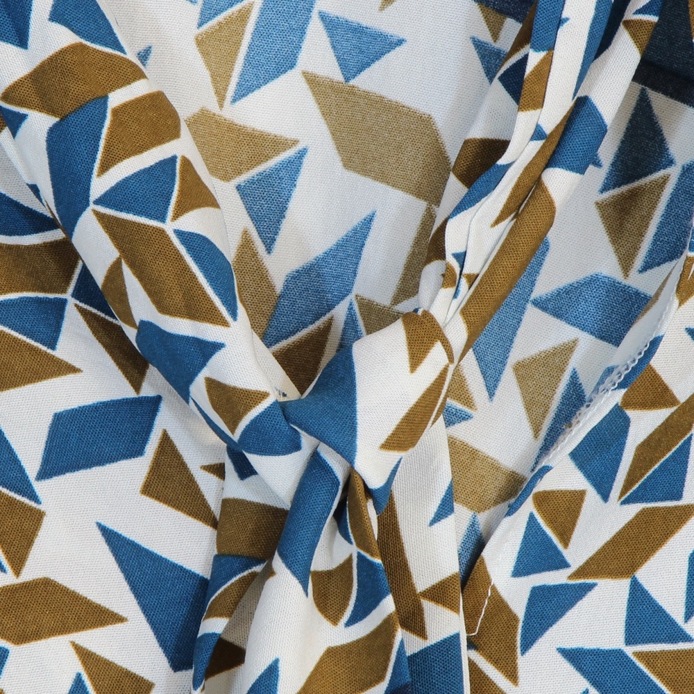 Zara Traufaluc Blue Pink Geometic Scarf Print Long Sleeve V-Neck Blouse - Picture 2 of 5
